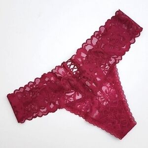 Victoria's Secret Thong String Red Wine Lace Panty  Bottom Size Medium